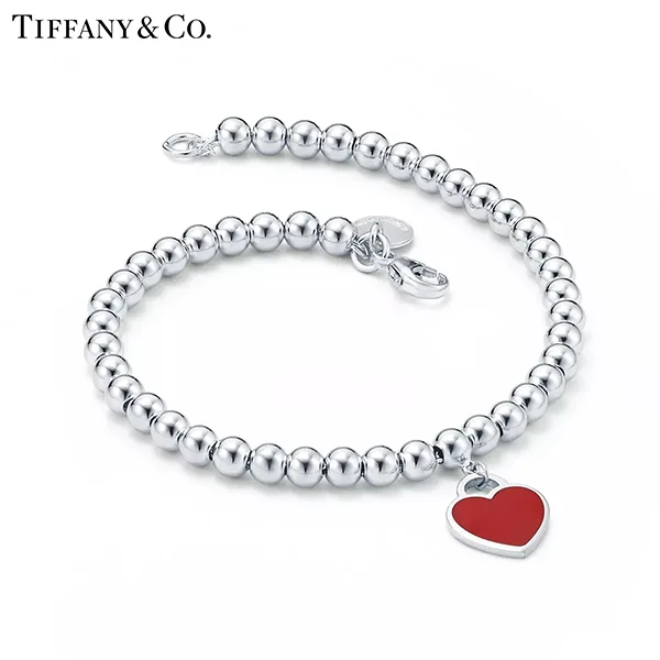 Return To Tiffany™ 系列 蒂芙尼純銀鑲紅色琺瑯Heart Tag珠式手鍊