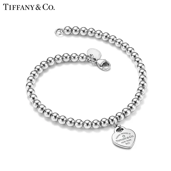 Return To Tiffany™ 系列 蒂芙尼純銀鑲鑽Tiffany Blue® Heart Tag珠式手鍊