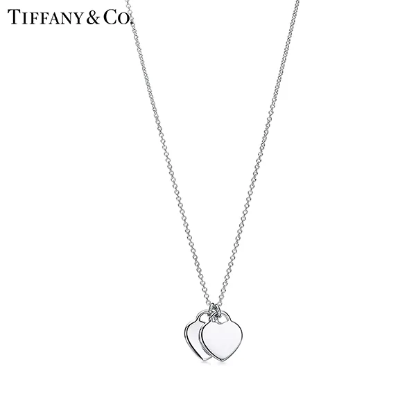 Return To Tiffany™ 系列 蒂芙尼純銀鑲粉色琺瑯Double Heart Tag迷你雙心吊墜項鍊