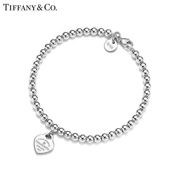 Return To Tiffany™ 系列 蒂芙尼純銀鑲鑽Tiffany Blue® Heart Tag珠式手鍊