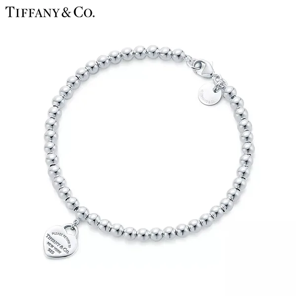 Return To Tiffany™ 系列 蒂芙尼純銀鑲粉色琺瑯Heart Tag珠式手鍊