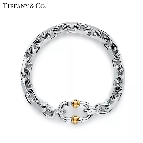 Tiffany 1837™系列 蒂芙尼Makers純銀及18K黃金寬版鍊結式手鍊