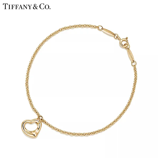 Tiffany & Co.蒂芙尼Elsa Peretti®系列 18K黃金Open Heart鏤空心形手鍊