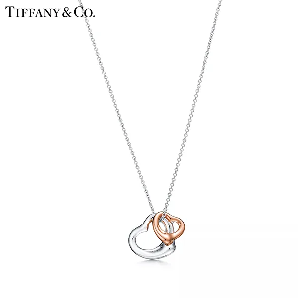 Tiffany & Co.蒂芙尼Elsa Peretti®系列 925純銀及18K玫瑰金Open Heart鏤空心形吊墜項鍊