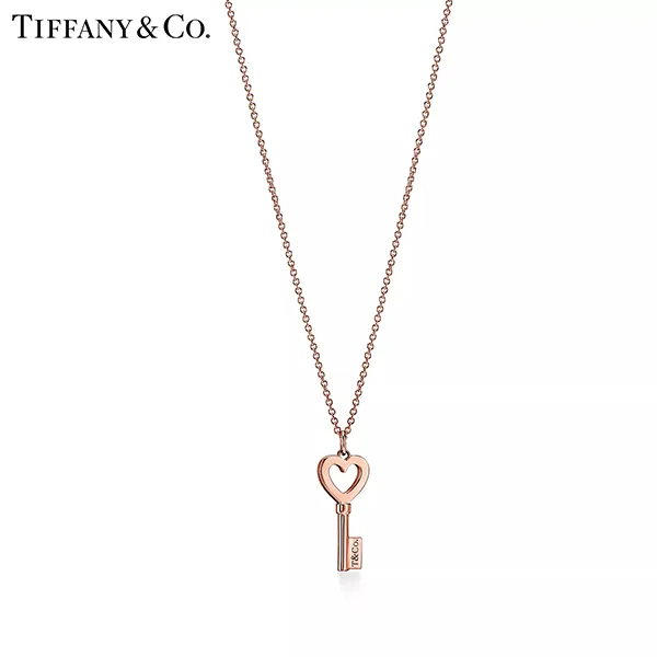 Tiffany & Co.蒂芙尼Keys系列 18K玫瑰金迷你心形鑰匙吊墜項鍊