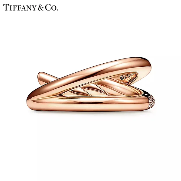 蒂芙尼 Tiffany Knot 系列 18K 玫瑰金鑲鑽雙排戒指