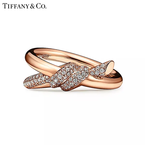 蒂芙尼 Tiffany Knot 系列 18K 玫瑰金鑲鑽雙排戒指