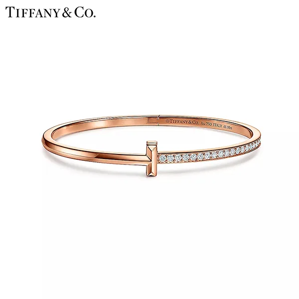 Tiffany & Co.蒂芙尼T系列 T1 18K玫瑰金鑲鑽窄版手鐲