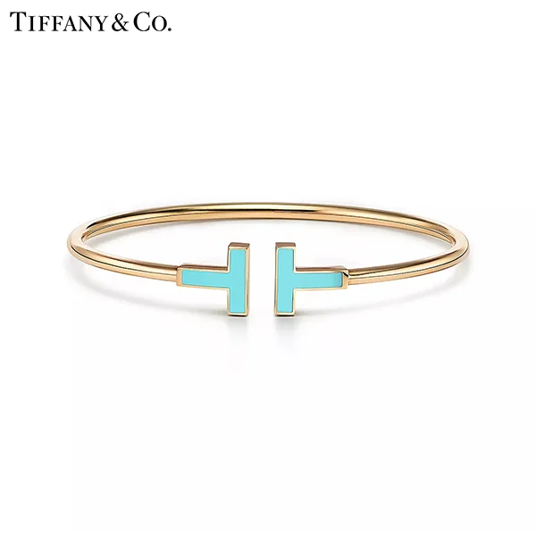 蒂芙尼 Tiffany T Wire 18K 黃金鑲嵌綠松石線圈手鐲