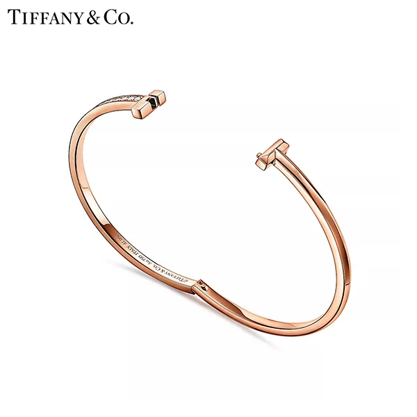 Tiffany & Co.蒂芙尼T系列 T1 18K玫瑰金鑲鑽窄版手鐲