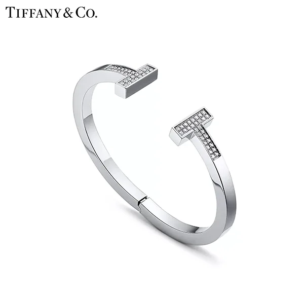 Tiffany & Co.蒂芙尼T系列 18K白金鑲鑽方形手鐲