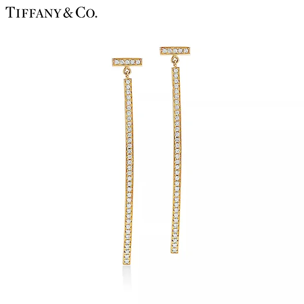 Tiffany & Co.蒂芙尼T系列 18K黃金鑲鑽條形耳環