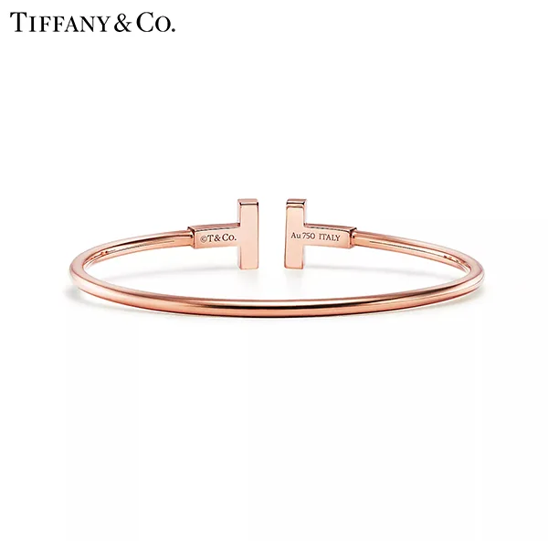 蒂芙尼 Tiffany T Wire 18K 玫瑰金鑲嵌黑色縞瑪瑙線圈手鐲