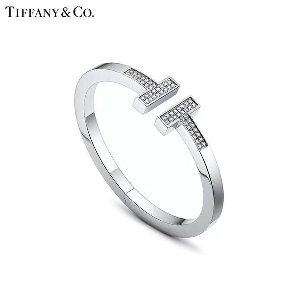 Tiffany & Co.蒂芙尼T系列 18K白金鑲鑽方形手鐲